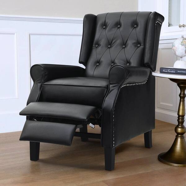 Push Back Wingback Recliner Chair Leather Armchair Tufted Wing Back