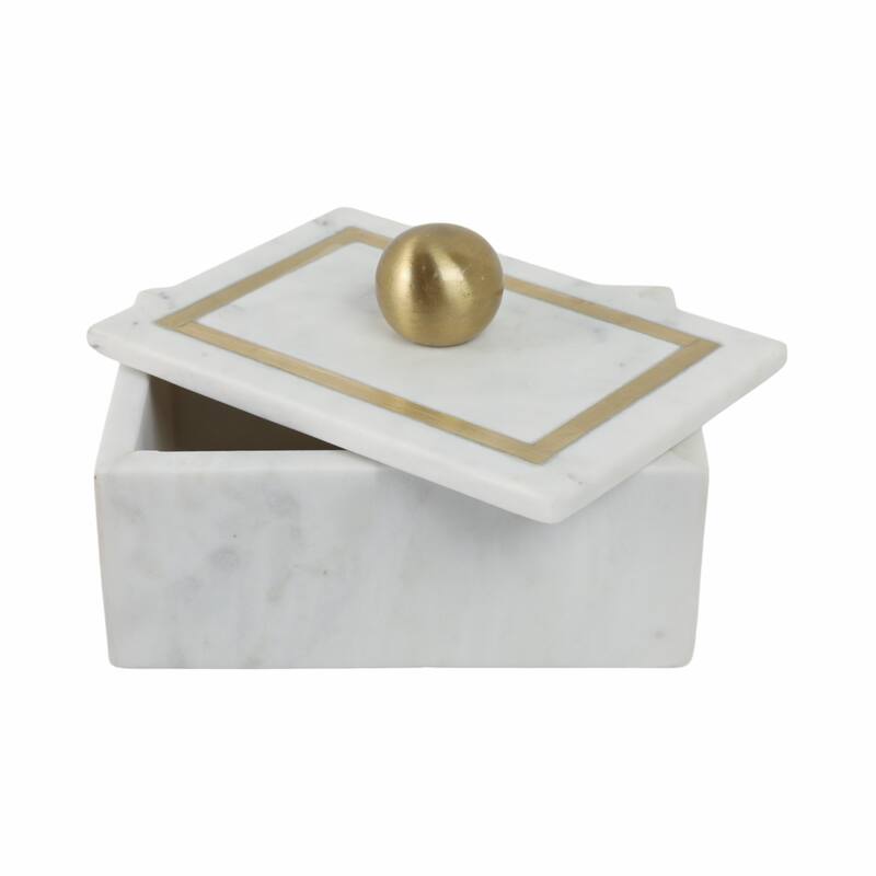 Decorative Box Marble Stone Metal Brass Modern Storage Container with Removable Lid