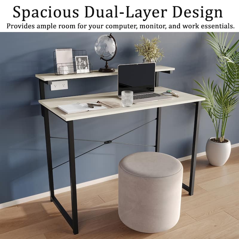 CraftPorch Minimalist 39-Inch Metal Computer Desk With Shelf