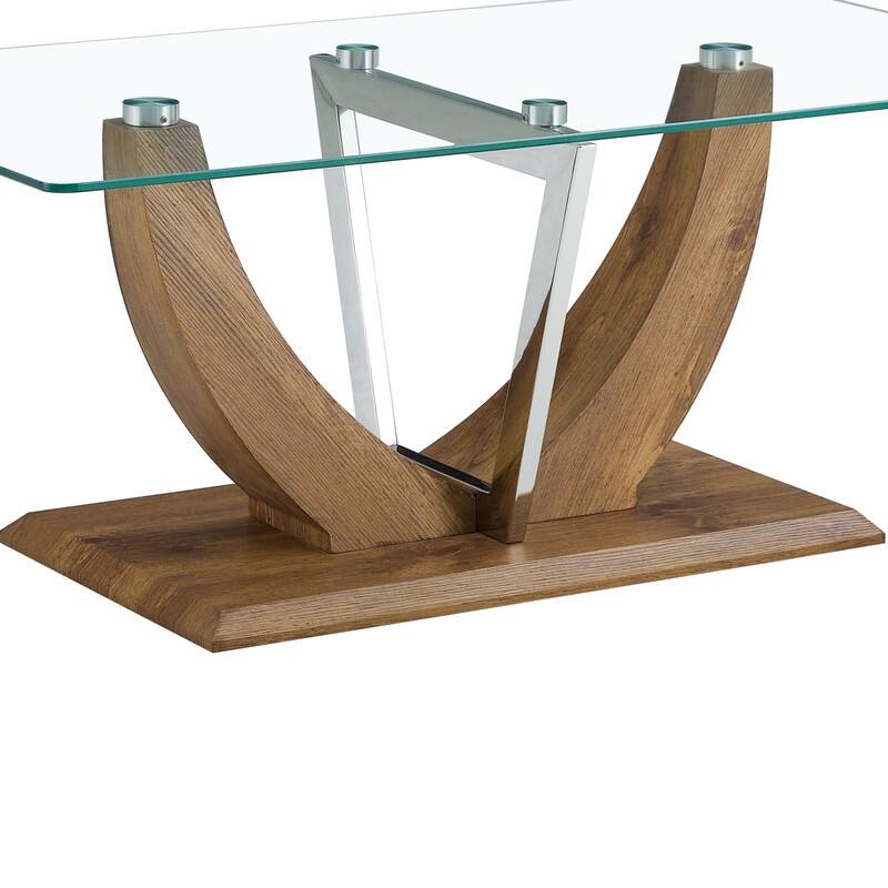 43.3" Length Transparent Tempered Glass Coffee Table with Wooden Legs
