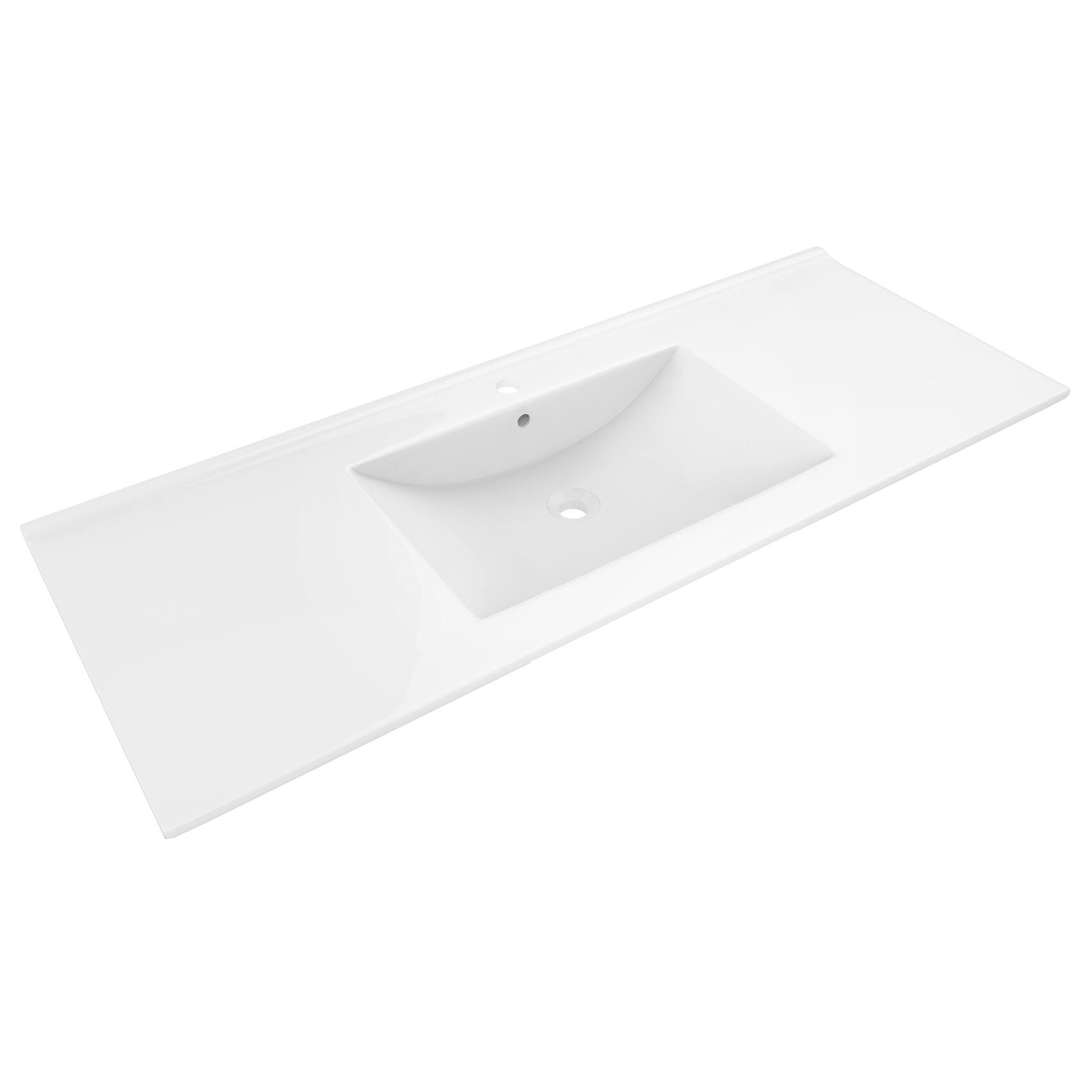 48in. W 1 Hole Ceramic Top Set In White Color Overflow Drain Incl