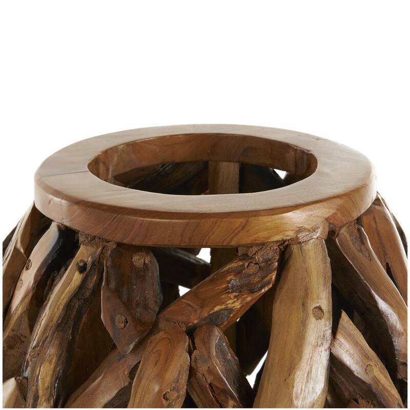 Teak Wood Handmade Live Edge Tree Branch Pot Decorative Vase - Brown - Roche River Decor