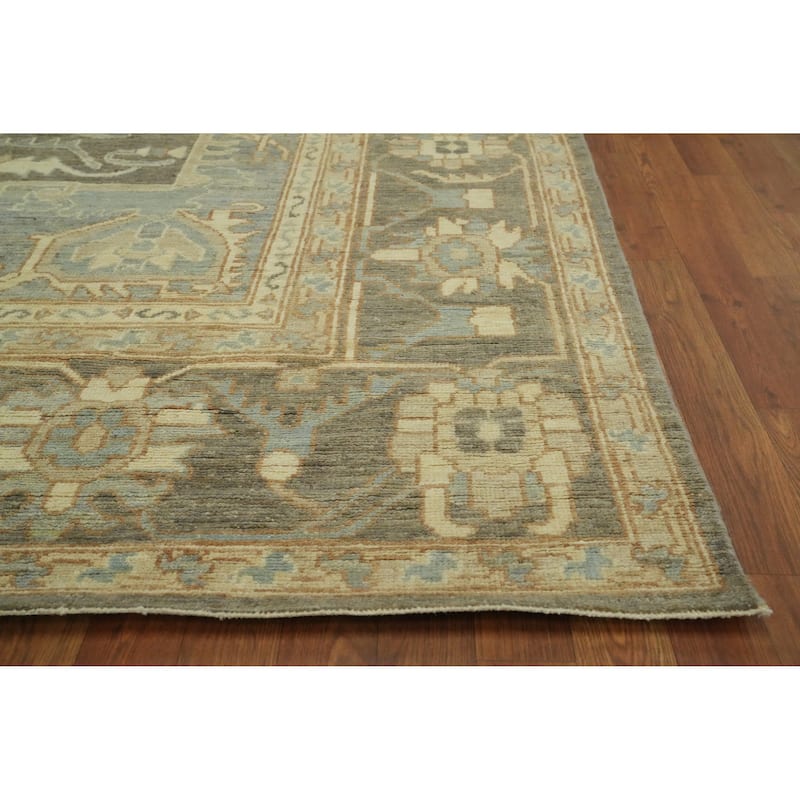 Vegetable Dye Wool Oushak Turkish Large Rug, Floral Geometric Carpet - 14' 3'' X 10' 0''