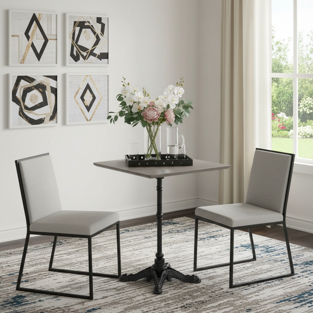 24" Gray and Black Wood And Aluminum Indoor Outdoor Pedestal Base Round Top Dining Table
