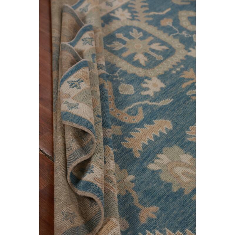 Hand Knotted Oriental 100% Wool Carpet Transitional All-Over Navy Blue & Blues Oushak Area Rug - 12' 0'' X 8' 9''
