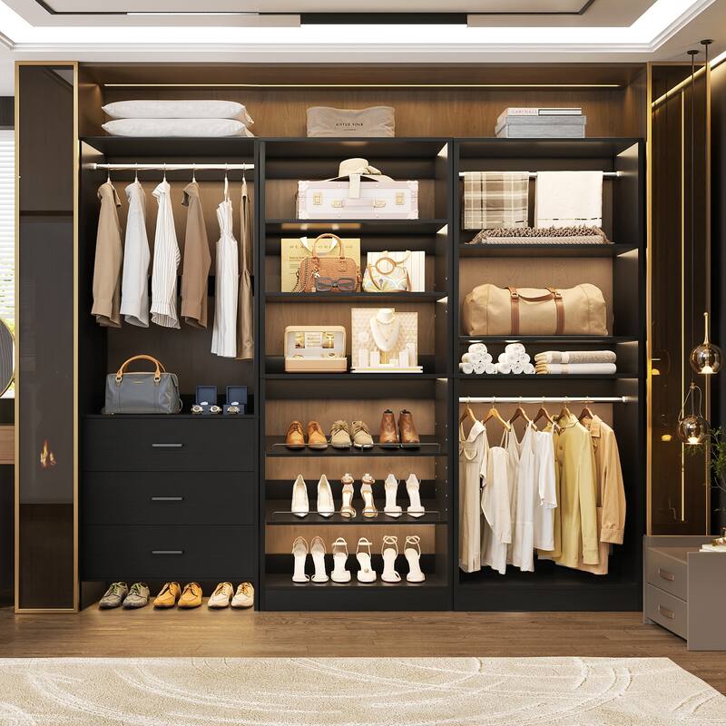 Set of 3 Closet Organizer with Drawers and Shoe Rack, Freestanding Closet System for Bedroom or Walk-in Closet