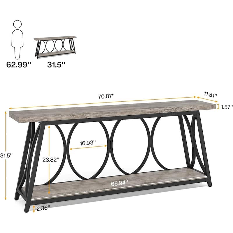 Particle Board Console Table Metal Frame with Shelf - 70.87” L x 11.81” W x 31.5” H