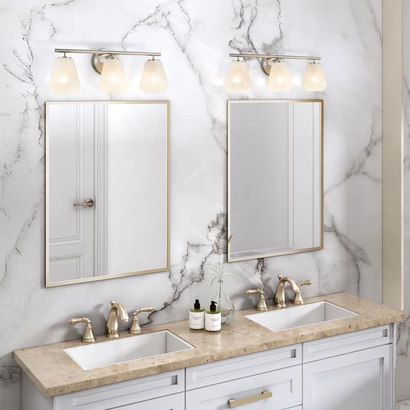 Artcraft Brooke Bathroom Vanity - Wispy White Glassware Shade - 3-Light - Brushed Nickel