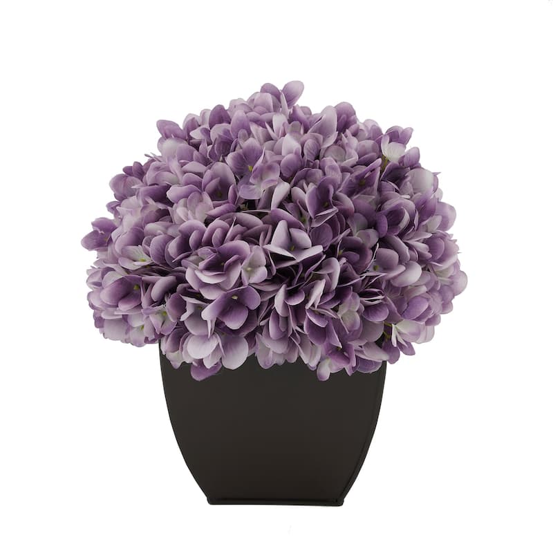 Faux Hydrangea in Matte Brown Tapered Zinc Cube