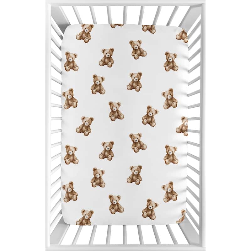 Sweet Jojo Designs Boho Teddy Bear Boy, Girl, Gender Neutral Fitted Mini Portable Crib Sheet -Brown, Classic Wholesome Aesthetic