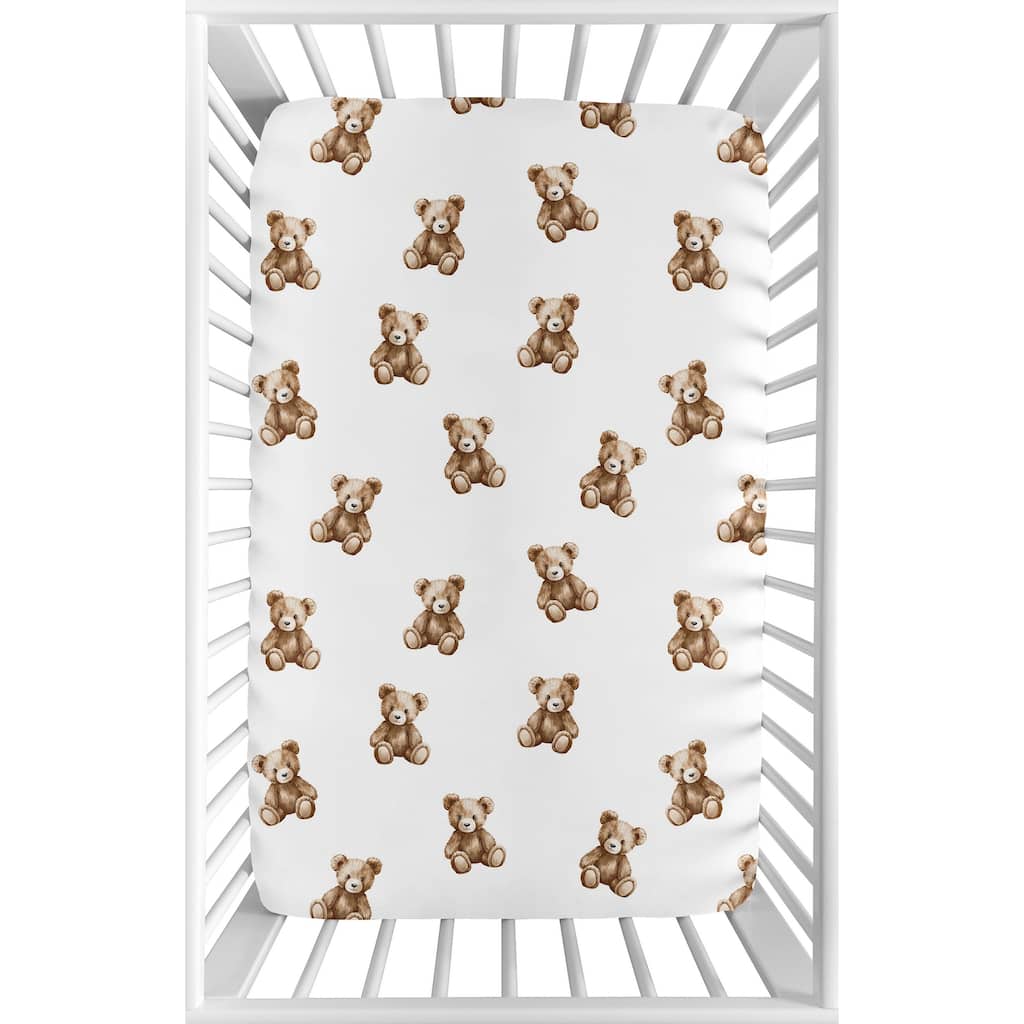 Sweet Jojo Designs Boho Teddy Bear Boy, Girl, Gender Neutral Fitted Mini Portable Crib Sheet -Brown, Classic Wholesome Aesthetic