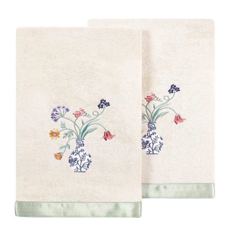 Authentic Hotel and Spa 100% Turkish Cotton Stella 2PC Embellished Towel Set - Beige