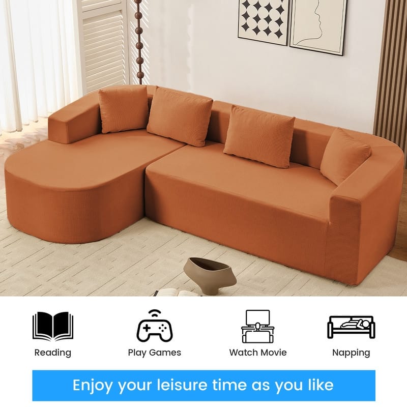 Mixoy 98 inch Chenille L Shape Sectional Sofa with Curved Chaise,Modern Cloud 3 Seater Sofa Couch