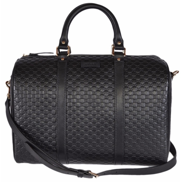 Shop Gucci Black Leather 449646 Micro GG Guccissima Boston Bag Satchel W/Strap - 13&quot; x 9.5&quot; x 7 ...