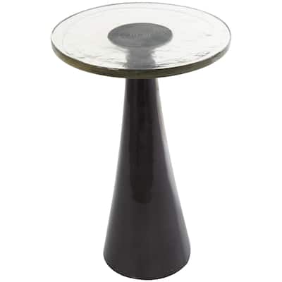Aluminum Metal Geometric Cone Accent Table with Textured Glass Tabletop - Black or Gold - Roche River Decor