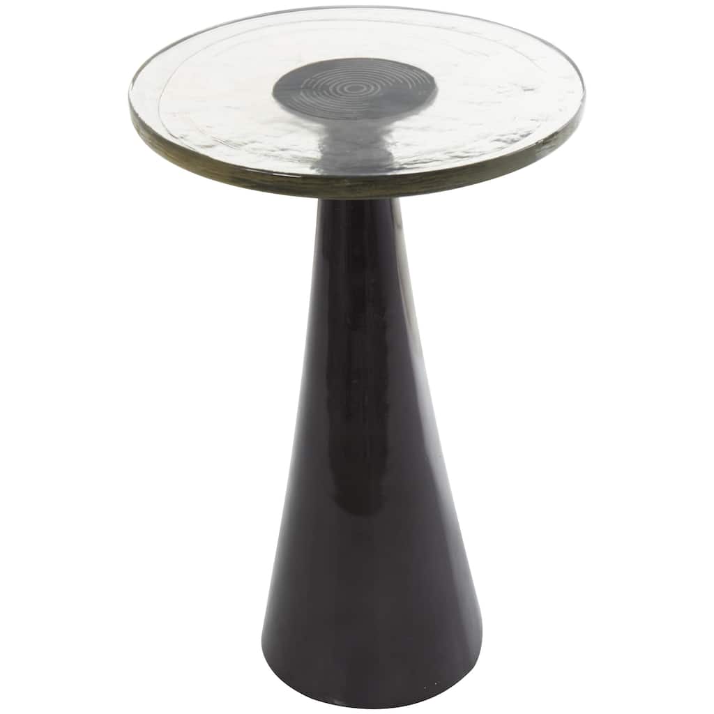 Aluminum Metal Geometric Cone Accent Table with Textured Glass Tabletop - Black or Gold - Roche River Decor