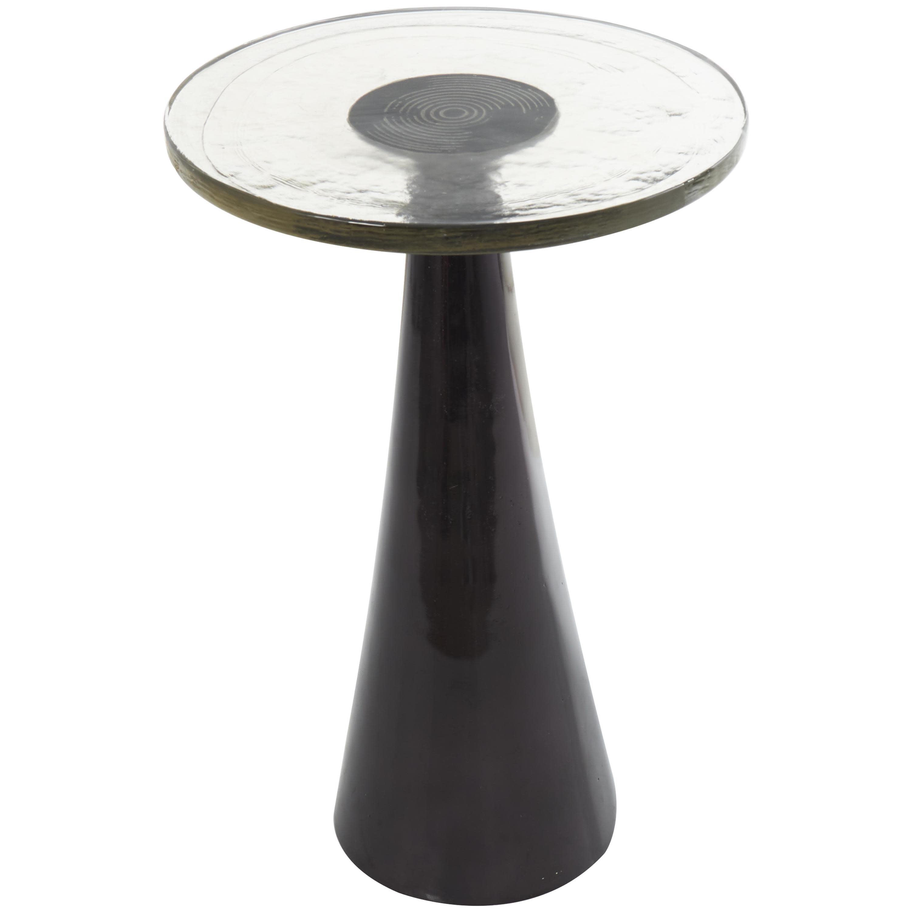 Roche River Decor - Aluminum Metal Geometric Cone Accent Table with Textured Glass Tabletop - Black or Gold