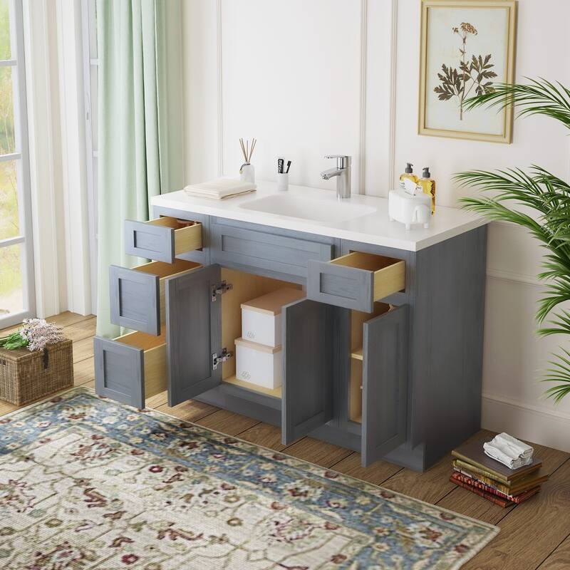 Vanity Art 48" Oak Freestanding Bathroom Vanity Cabinet without Top