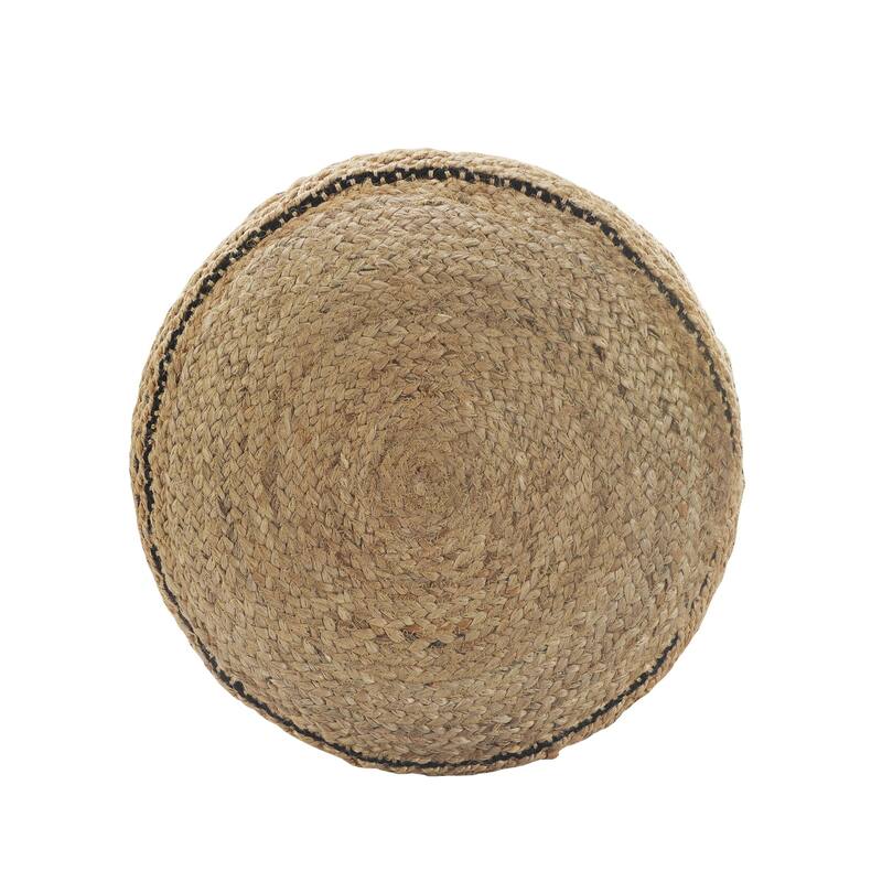 18" Tan and Black Chevron Handcrafted Round Pouf Ottoman