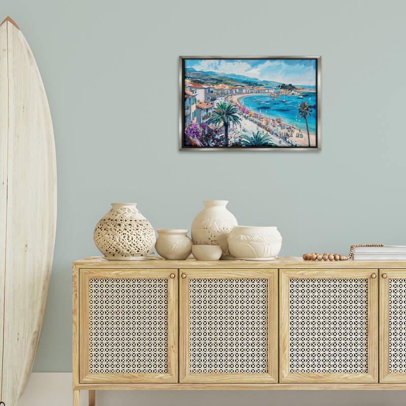 Stupell Busy Summer Beach Town Framed Floater Canvas Wall Art Design By LSR Design Studio