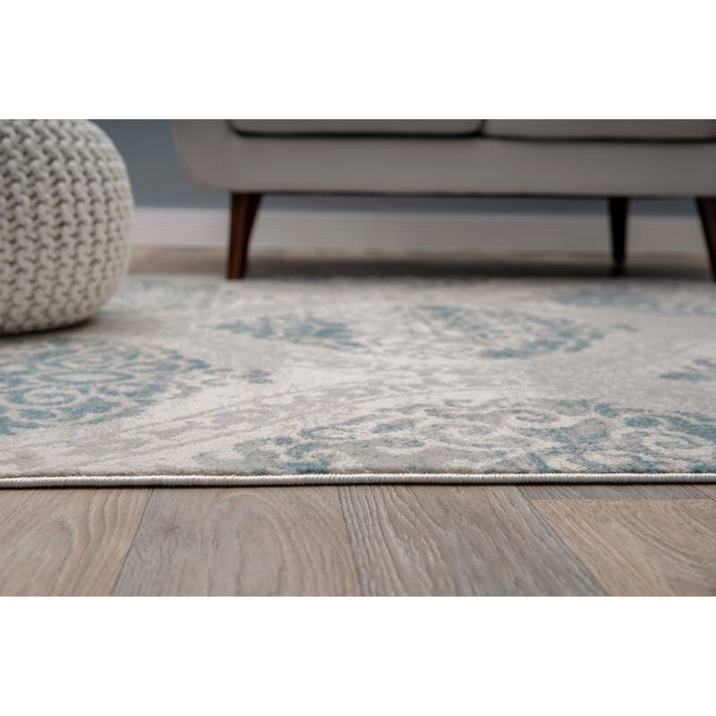 Porch & Den Pascuzzi Distressed Floral Damask Area Rug