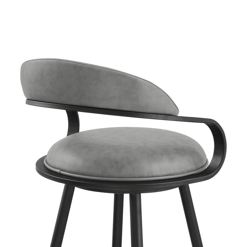 Gargy Swivel Barstool Chair with Floating Back, Black, Gray Faux Leather