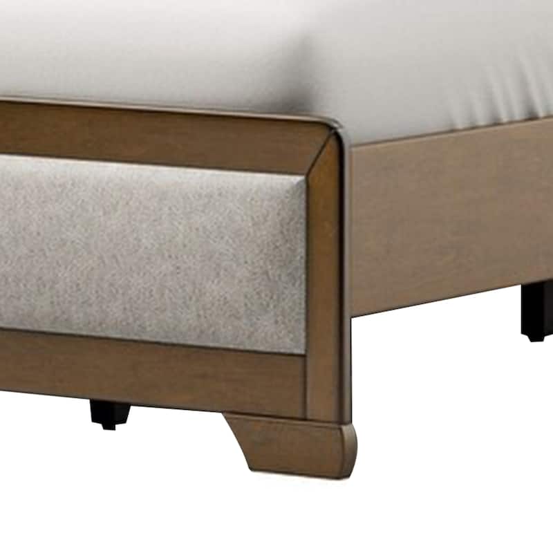 Cair Queen Bed, Channel Tufted Light Gray Fabric Upholstered, Brown