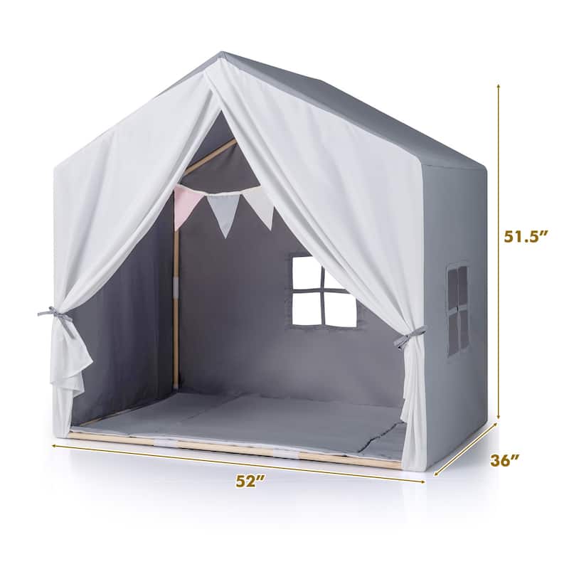 Costway Kid's Play Tent Toddler Playhouse Castle Solid Wood Frame with - See Details