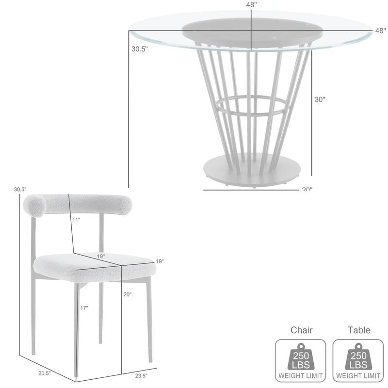 Veronica Shannon 5 Piece Round Glass Dining Table Set with Metal Frame and Upholstered Chairs