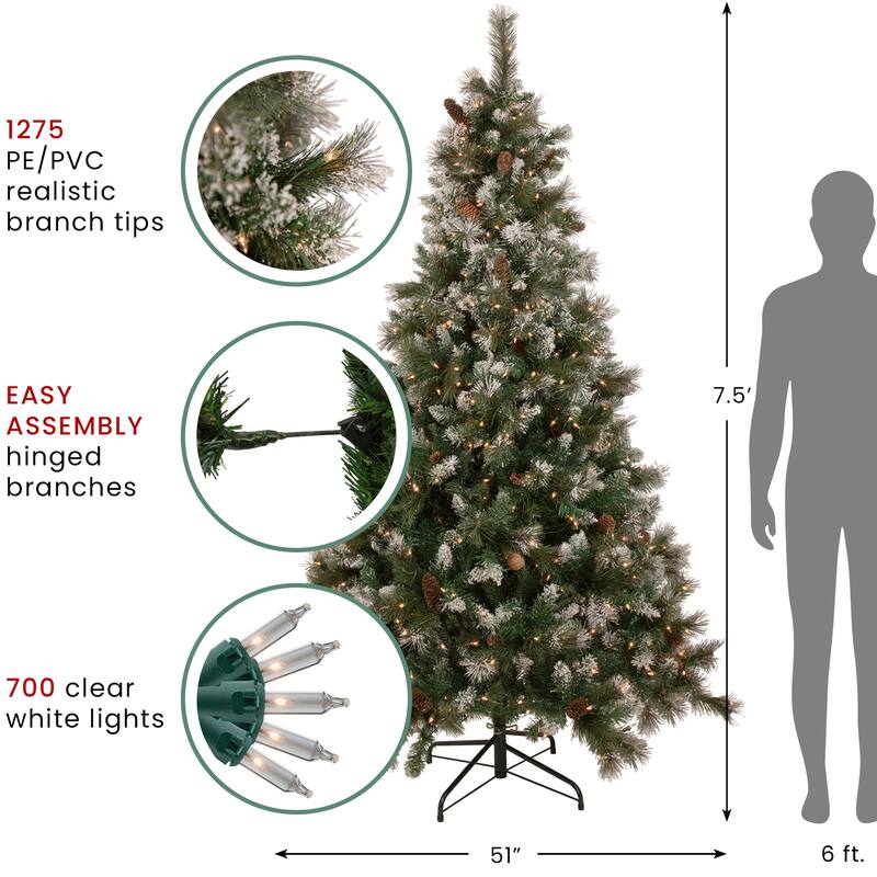 Snow Valley Pine Artificial Christmas Tree 7.5' Clear Lights - 7.5 Foot