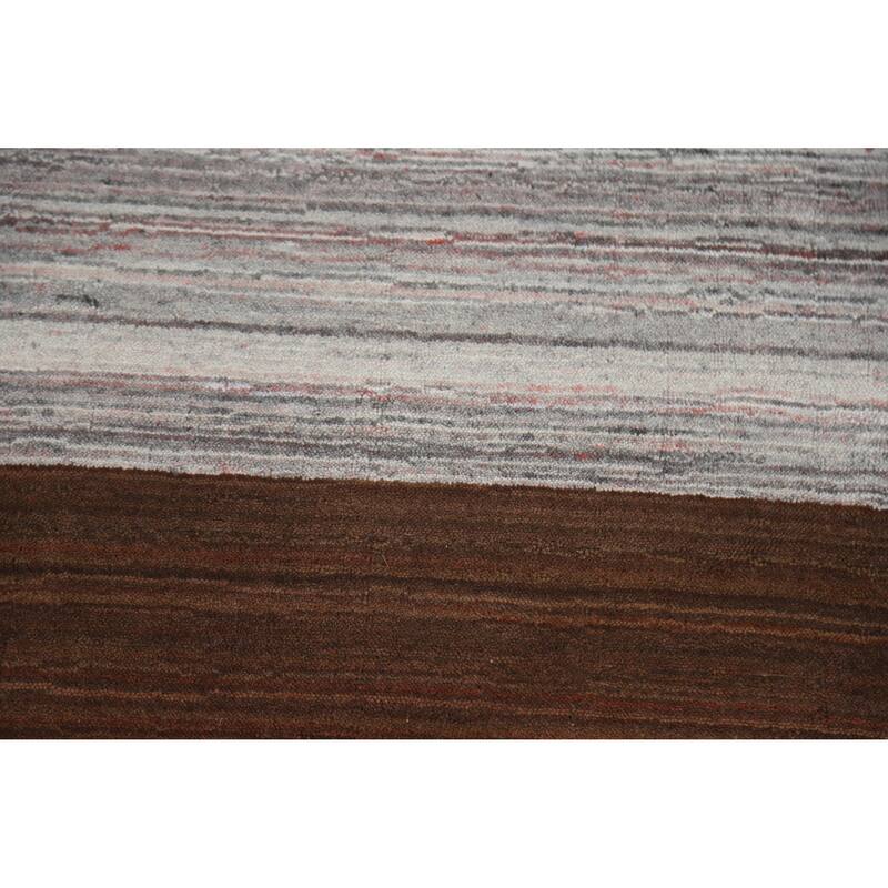 Striped Tribal Gabbeh Indian Runner Rug Hand-Knotted Wool Carpet - 3'0" x 10'2"
