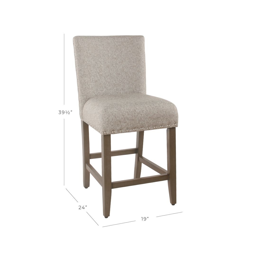 Porch Den Robin Sterling Grey Nailhead Counter Stool 24 inches