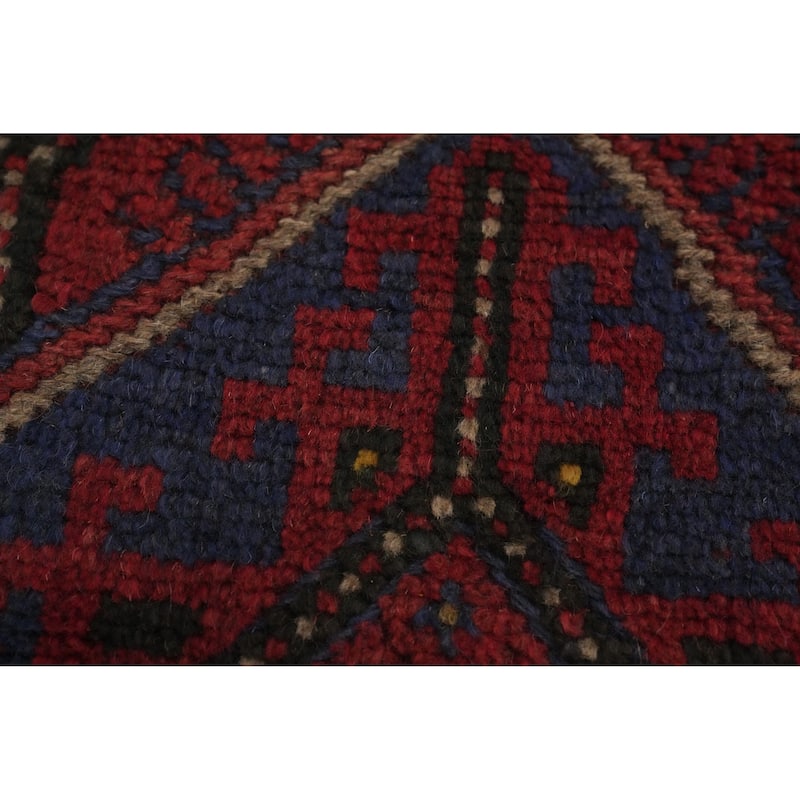 Hand Knotted Oriental 100% Wool Carpet Traditional Tribal Red Balouch Runner Rug - 7' 8'' X 2' 1''