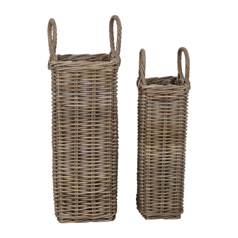 Handmade Natural Rattan Tall Woven Basket Set of 2 by East at Main