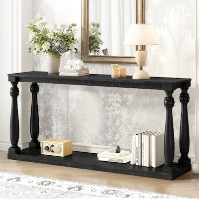 Vintage 63" Long Console Table with Bottom Shelf and Solid Wood Legs for Entryway and Hallway Decor