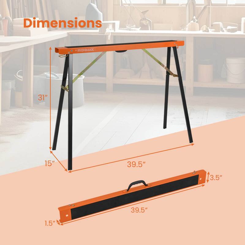 Ironmax 2-Pack Folding Sawhorses with Pre-Drilled Holes & Non-slip - See Details
