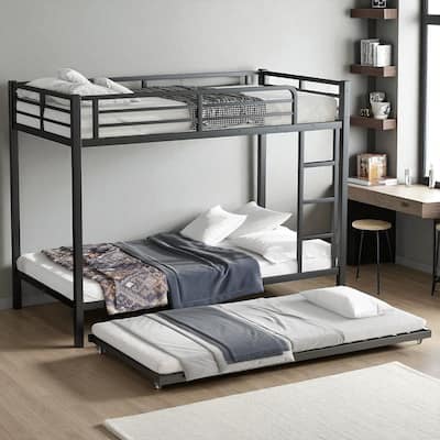Twin XL over Twin XL/Full over Full Metal Bunk Bed with Twin Size Trundle, Black - Strong and Stable