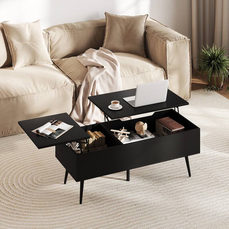 Gymax Lift Top Coffee Table w/ Split Top & 2 Hidden Compartments