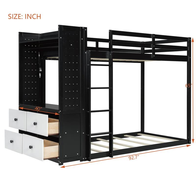 Twin Bunk Bed with Storage, Shelves, and LED Light Strip by Harper&Bright Designs