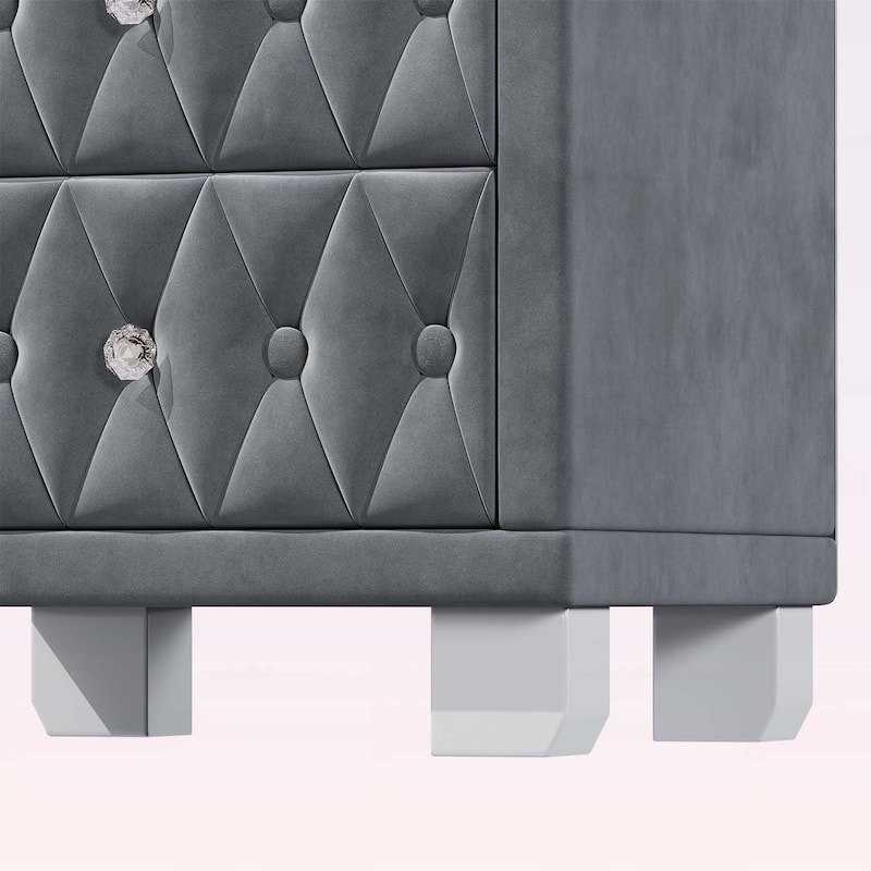 Nightstand with 2 Drawers,Crystal Handles,and Button-Tufted Design,for Bedroom Decor