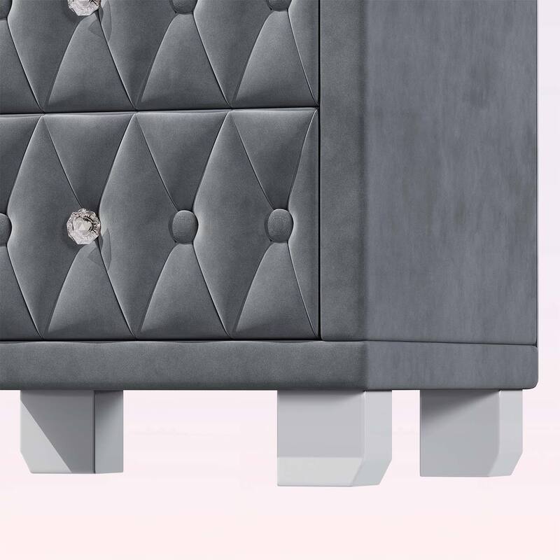 Storage Nightstand Table with Button-Tufted