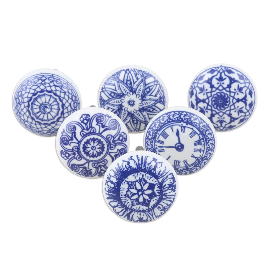 Novica Handmade Blue Imagination Ceramic Knobs (Set Of 6)