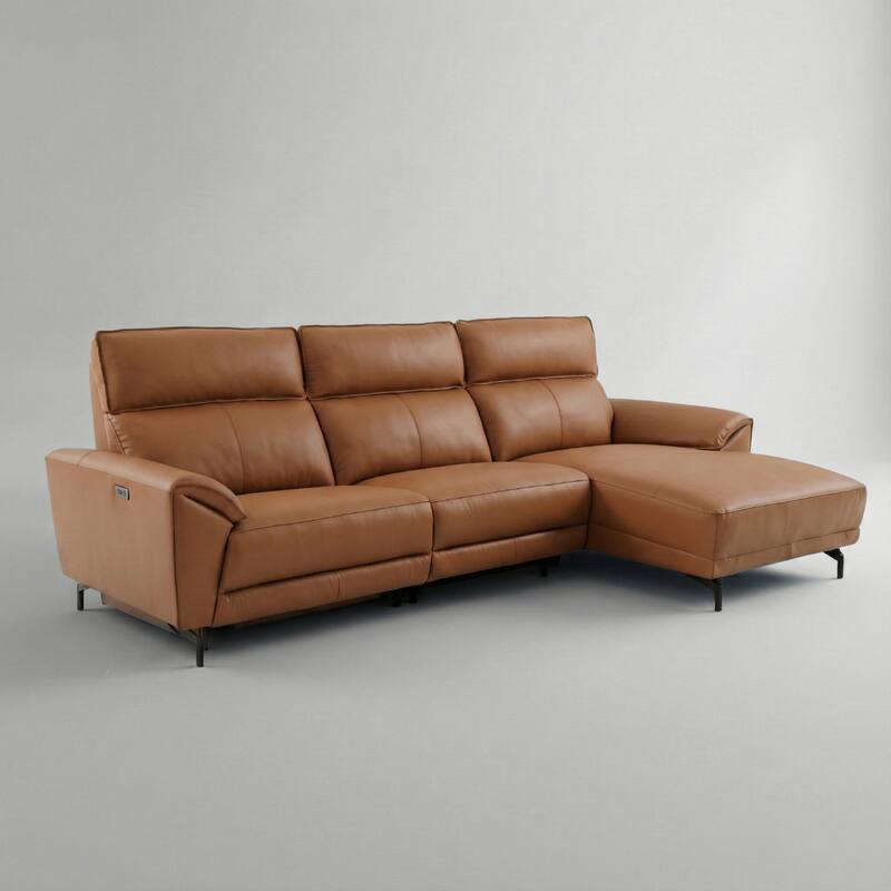 Furniture of America Fynae Modern Leather L-Shaped Sectional Recliner with Chaise and USB Ports