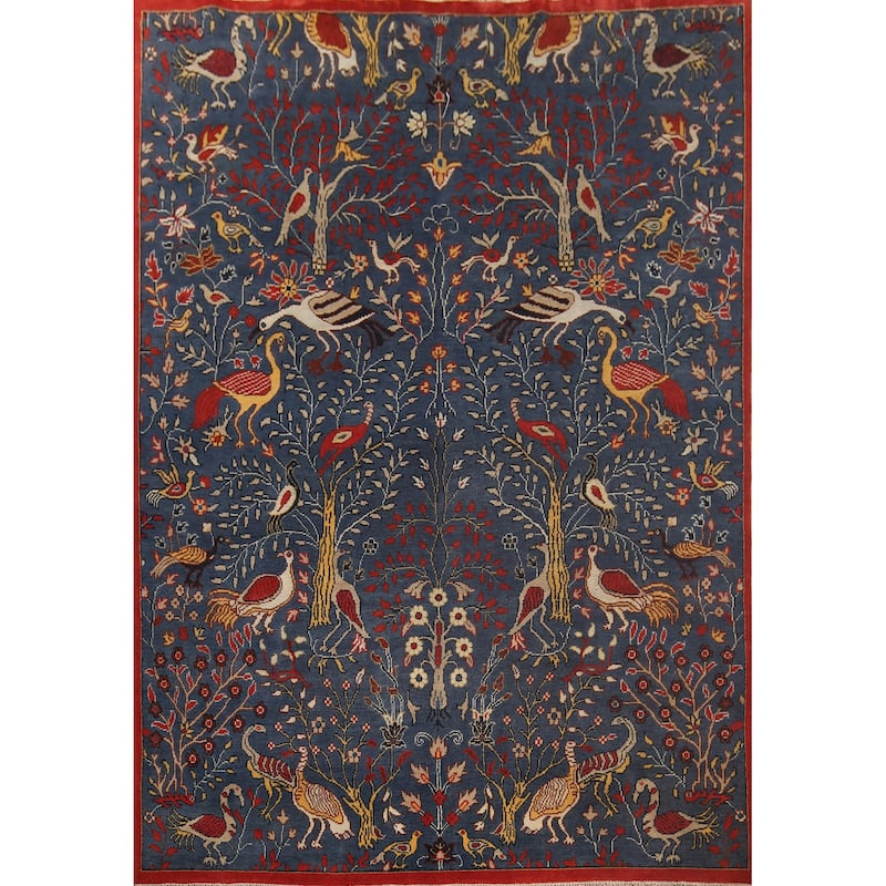 Animals Design Blue Ziegler Oriental Area Rug Handmade Wool Carpet - 8'3"x 11'7"