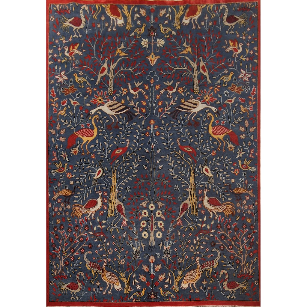 Animals Design Blue Ziegler Oriental Area Rug Handmade Wool Carpet - 8'3"x 11'7"