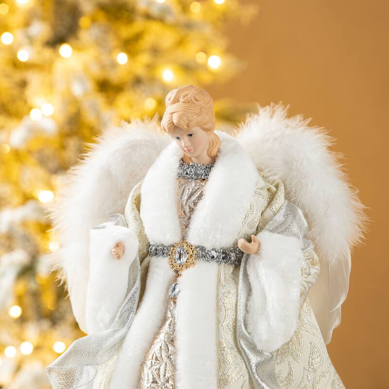 Glitzhome 16"H Faux Fur Christmas Angel Tree Toppers