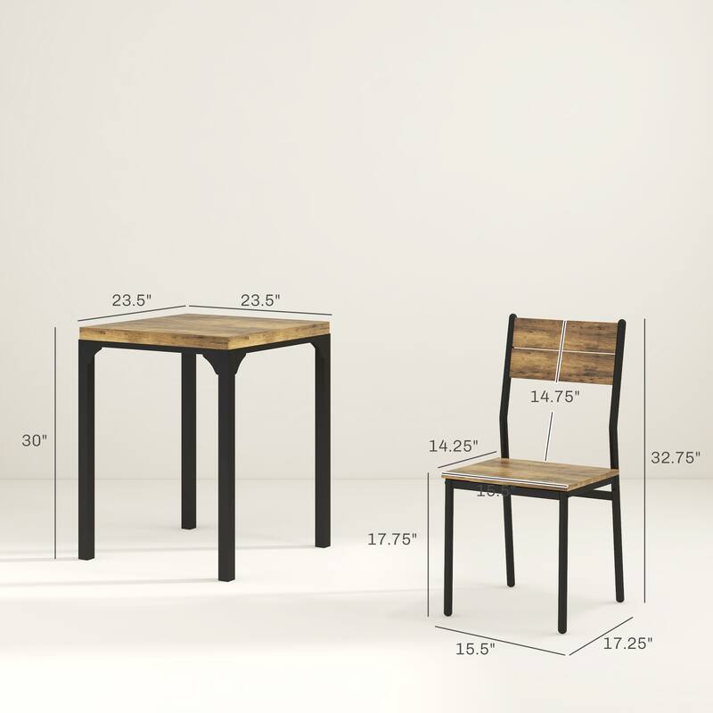 Modern 3-Piece Dining Set with Square Counter Height Bar Table & 2 Rustic Brown Open Back Stools