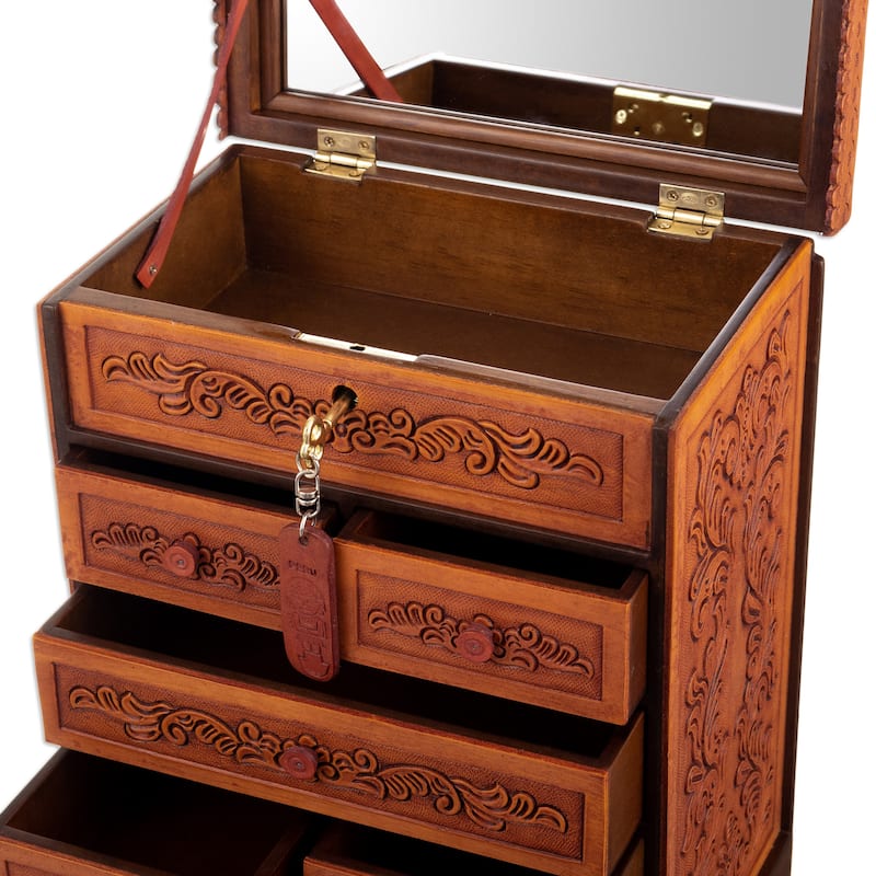Novica Handmade Baroque Secrets Wood And Leather Jewelry Box
