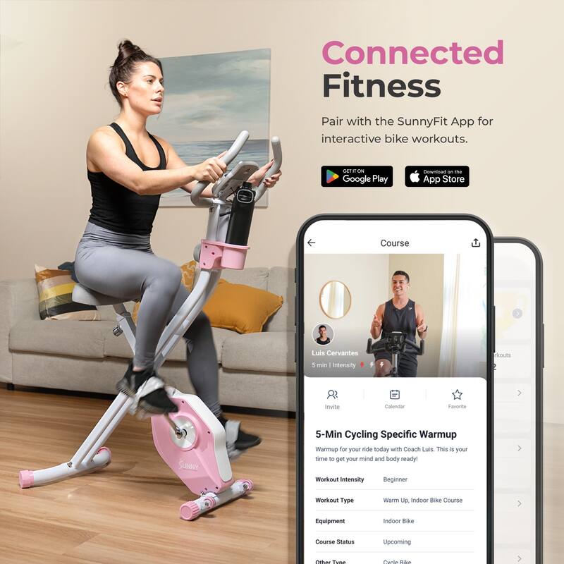 Sunny Health & Fitness Pink Foldable Magnetic Exercise X-Bike Pro - P2320 - 33.5*21.7*52.6