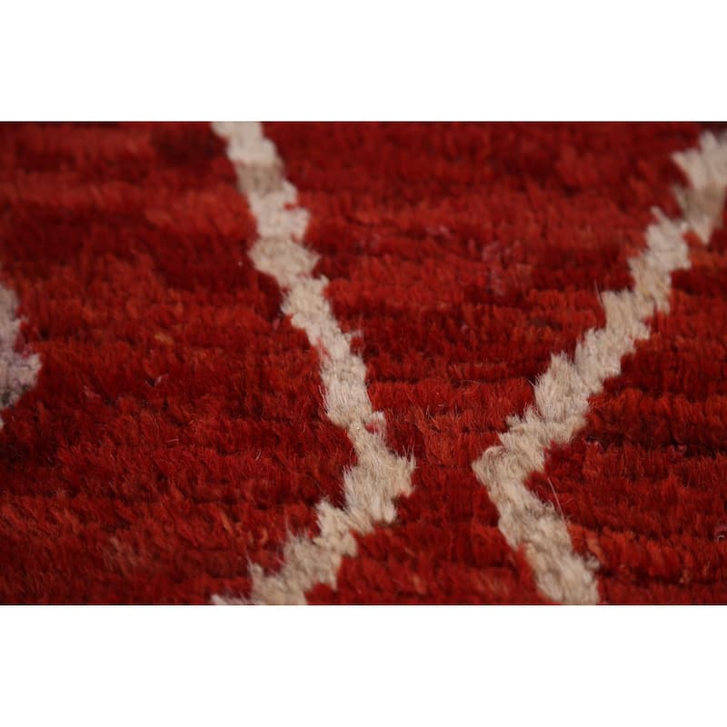 Geometric Moroccan Oriental Runner Rug Handmade Wool Carpet - 2'9" x 9'8"